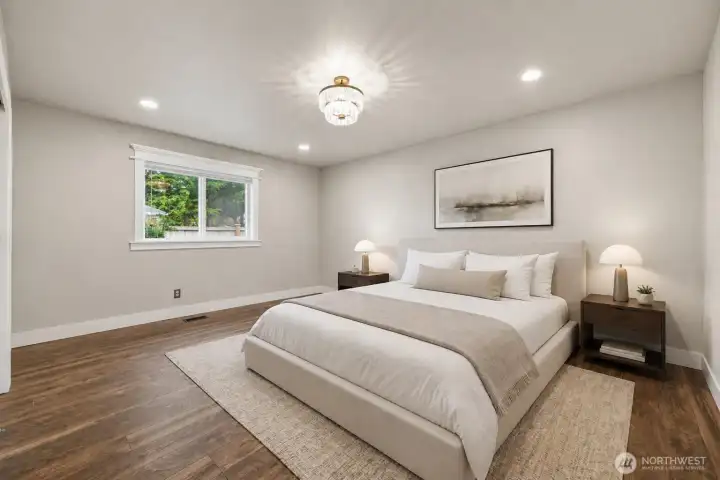 Virtually staged primary bedroom