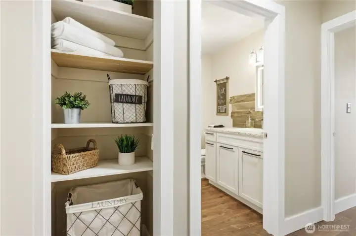 Hallway outside of secondary bathroom