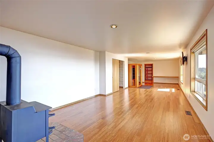 Wood Stove Fireplace and Open Lower Room for Extra Space~
