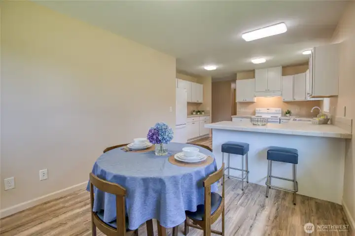 Dining area with bar stools
