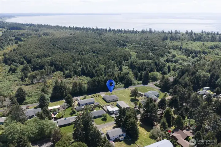 Aerial view with the Bay in the backgound