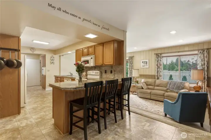 Kitchen island facing dining rm.