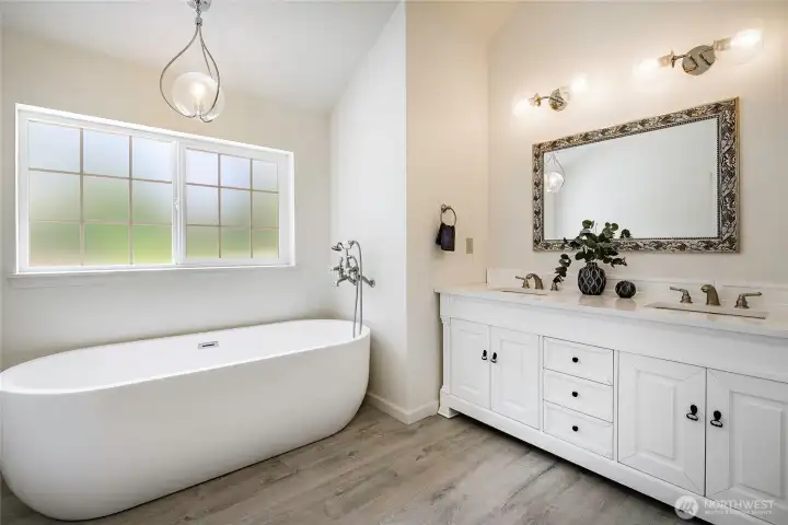 Spa retreat free standing tub and double sink vanity Spa retreat free standing tub and double sink vanity