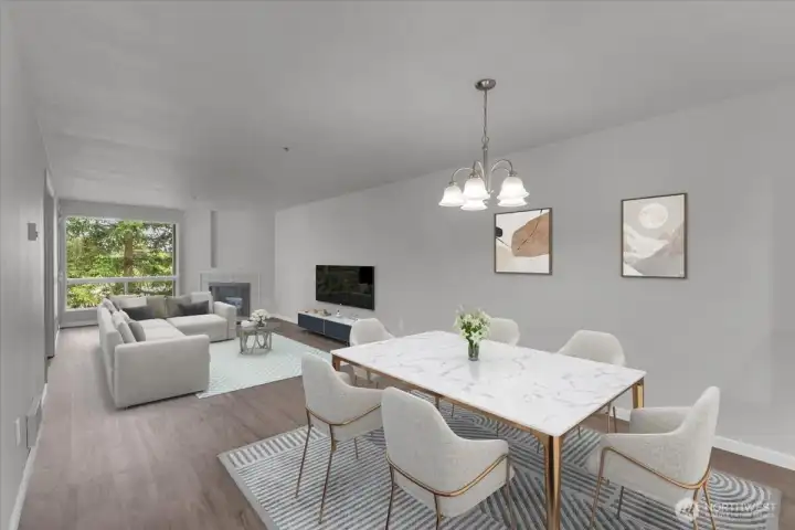 Virtually staged living room & Dining area Virtually staged living room & Dining area
