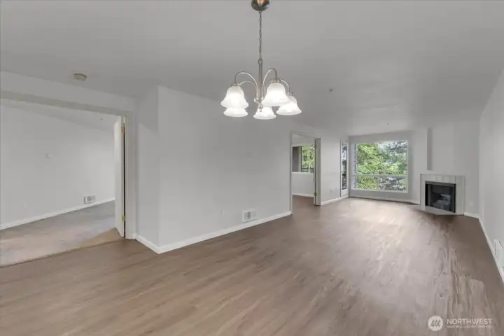 Living area & Dining area with a gas fireplace Living area & Dining area with a gas fireplace