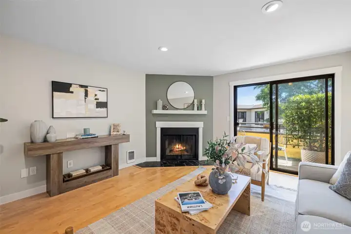 Large living space with sliding glass door to balcony Large living space with sliding glass door to balcony