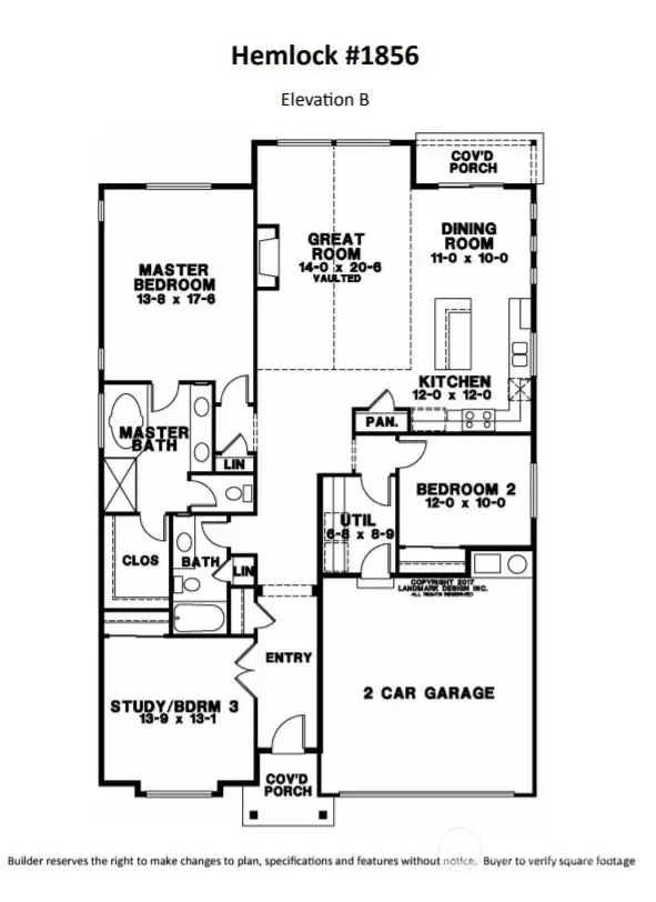 Builder reserves the right to make changes to plans & specifications without notice. Features vary by plan. Buyer to verify square footage.