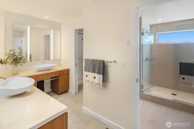 -Find a walk-in shower, vessel sinks, and more indulgent fixtures all about the primary suite
