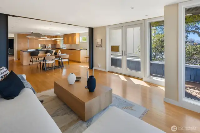 -Design details like exposed steel beams and a built-in wall timepiece elevate this home above the commonplace.