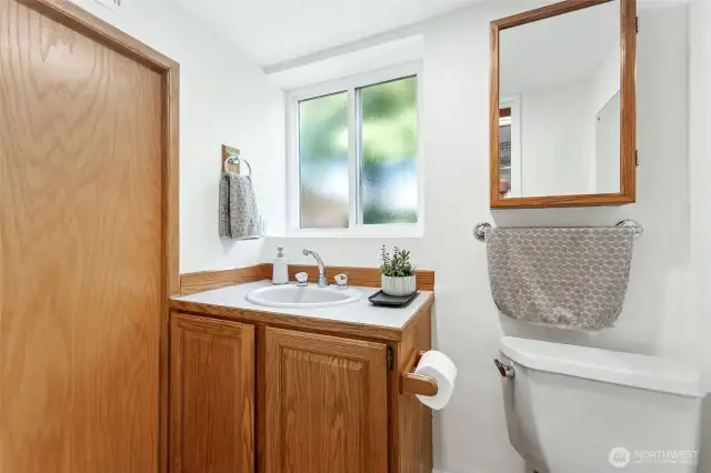 Lower level half bath off family room/laundry.
