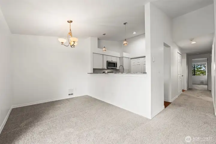 Dining space with tasteful lighting