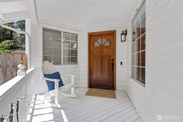 Covered front porch is so welcoming. Feels like you're in the country but just minutes from downtown Gig Harbor!
