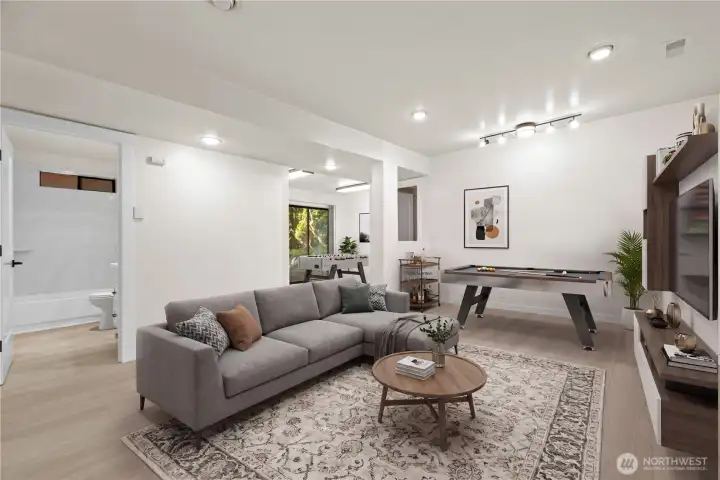 Virtually staged rec room
