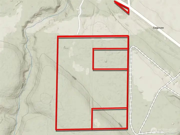 Overhead view with approximate boundaries in red.