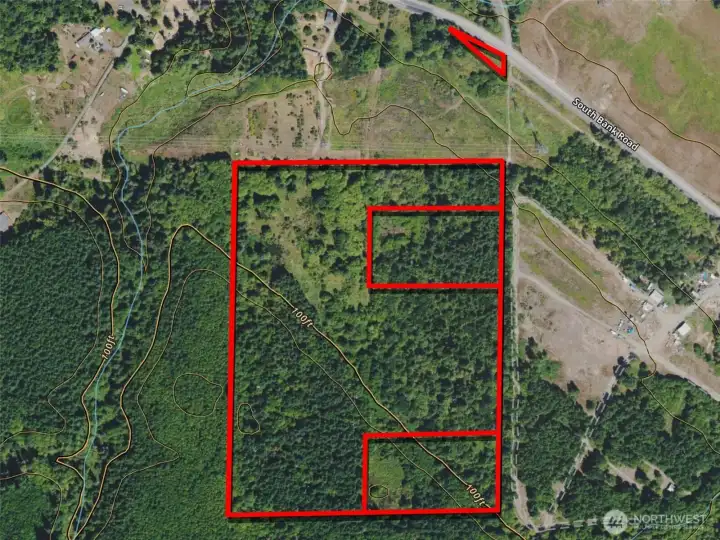 Overhead view with approximate boundaries in red.
