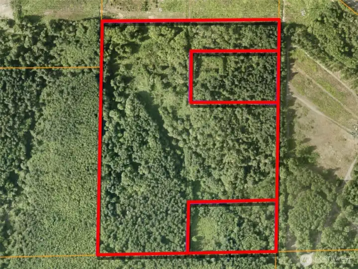 Overhead view with approximate boundaries in red.