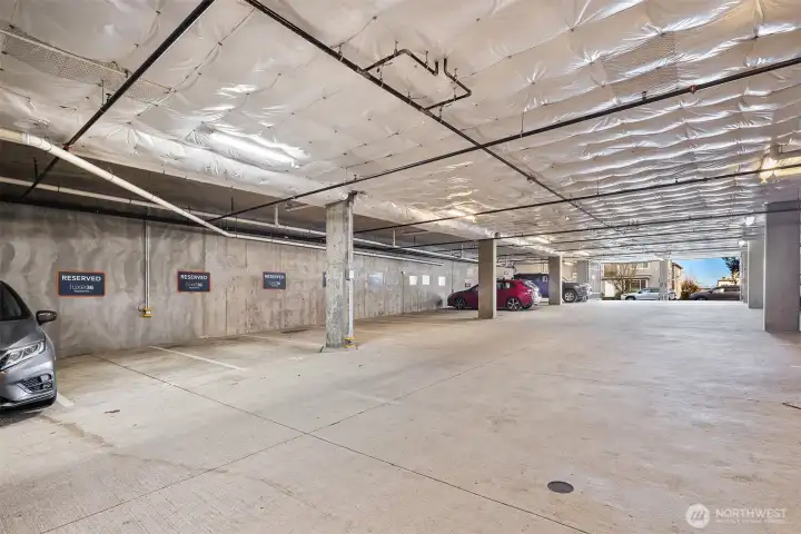 Dedicated parking for one vehicle inside the garage