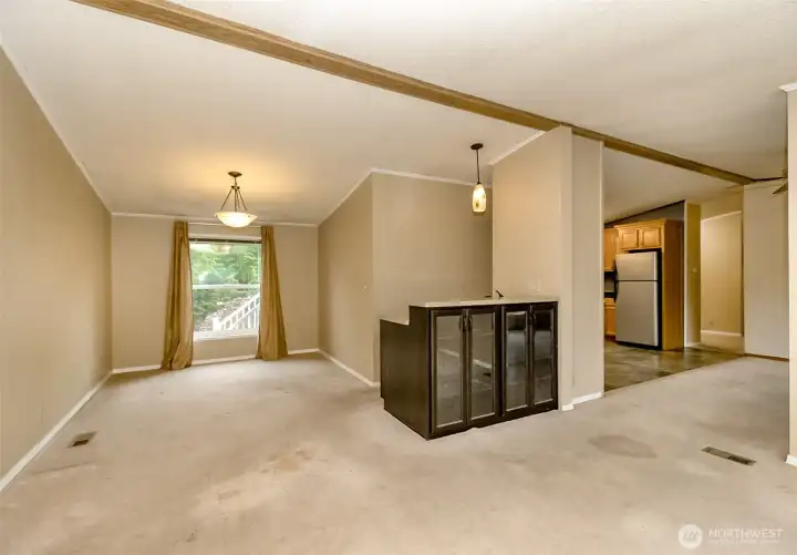 View of the dining room and wet bar