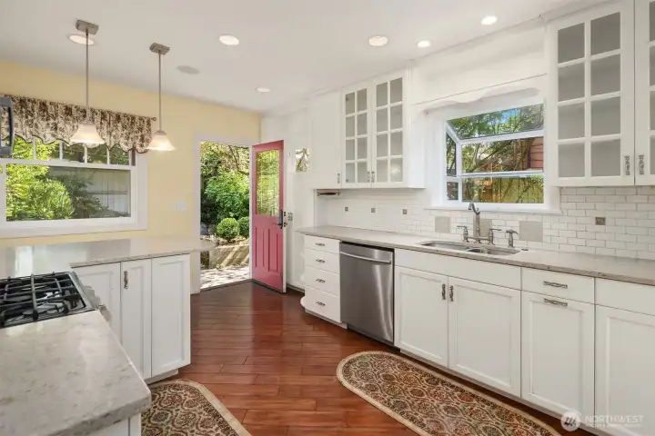 Ktichen opening to backyard patio