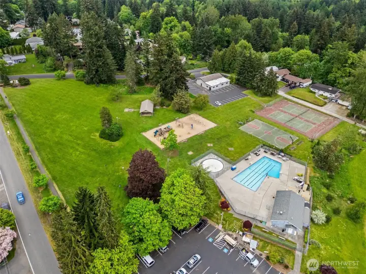 The community park provides open space, play areas, and gathering spots for all ages. It’s a central hub for activity and relaxation.