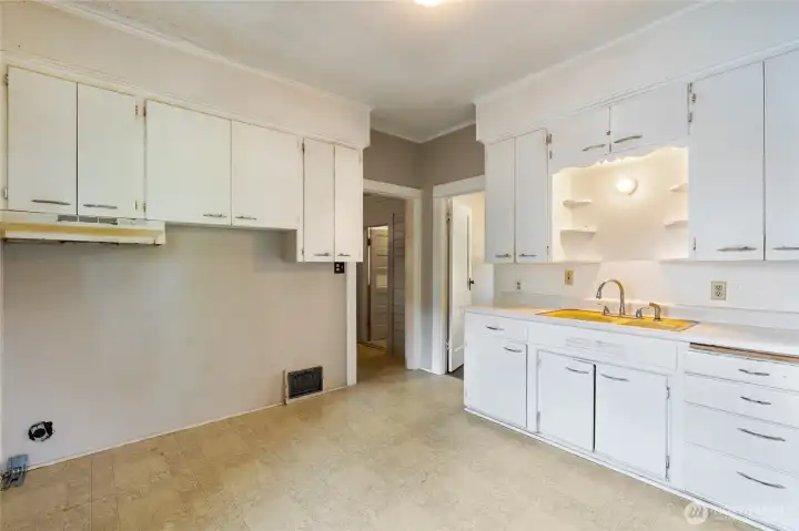 Large kitchen with eating area.