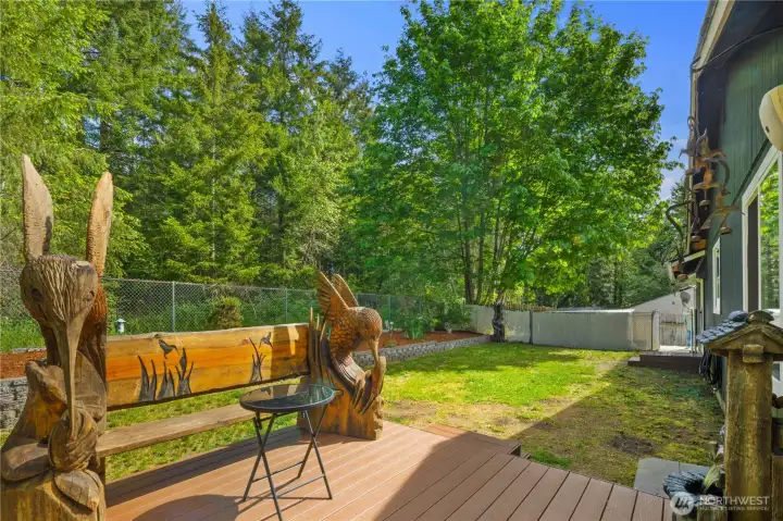 outside onto back deck in backyard
