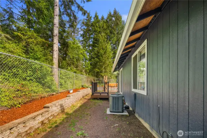 side of house with heat pump