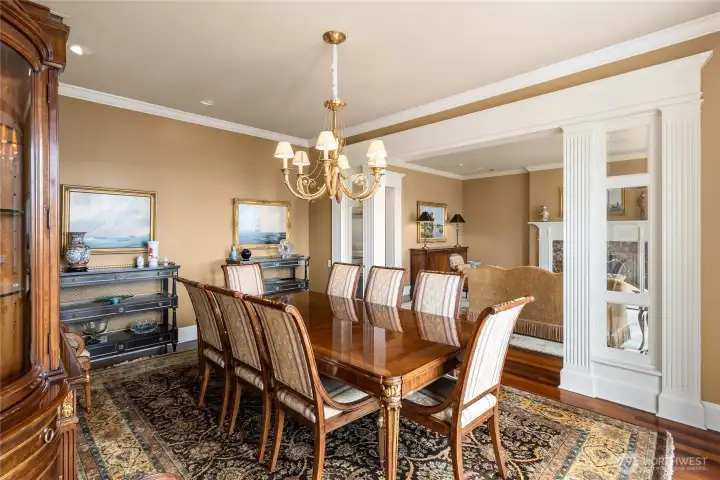The dining room looking toward the living room and back to the entry