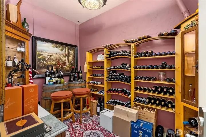 The climate controlled wine cellar.