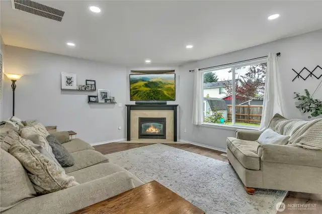 living room with gas fireplace