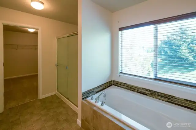 Separate shower and soaking tub in the ensuite