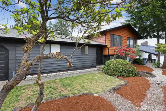 Mature landscaping recently refreshed