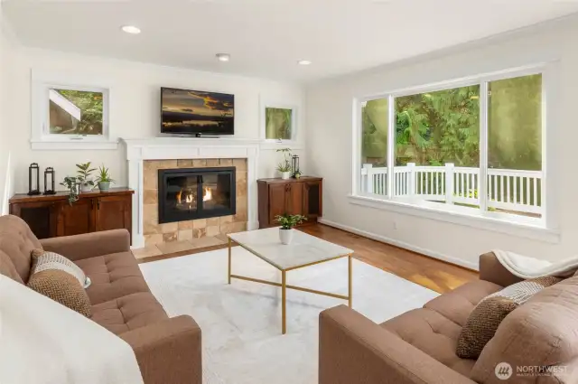 Second living room with gas fireplace.