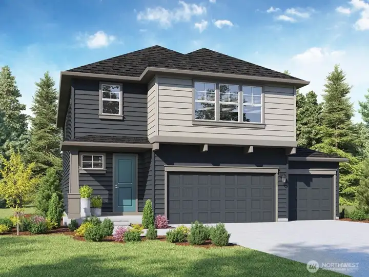 Sellwood Elevation Rendering. Depictions of homes or other features are artist conceptions. Hardscape, landscape, and other items shown may be decorator suggestions that are not included in the purchase price and availability may vary. No view is promised. Views may also be altered by subsequent development, construction and tree growth and landscaping.