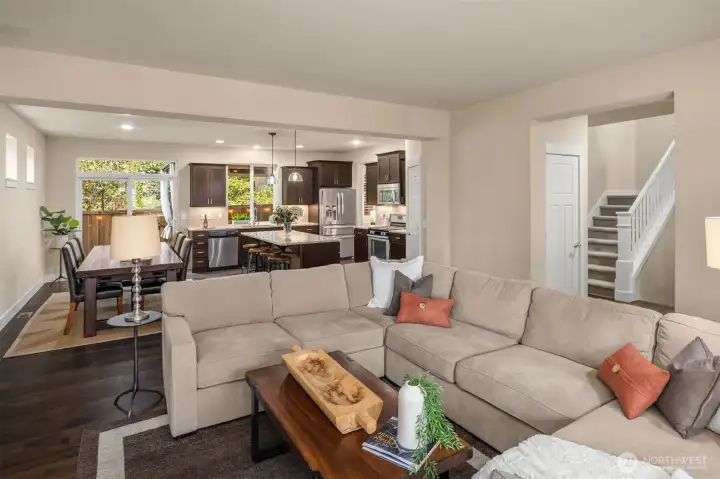Massive great room with large dining area to host everyone for the holidays.