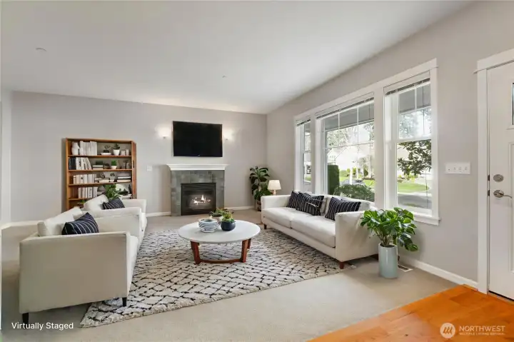 Living Room w/High Ceilings virtually staged