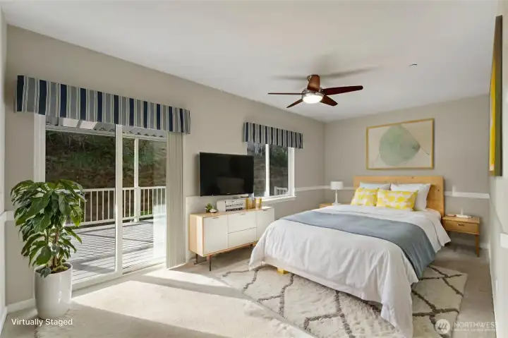 Bedroom 2 w/Doors to Deck virtually staged