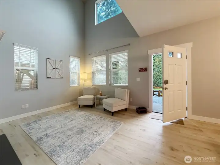 Front entry with high ceilings