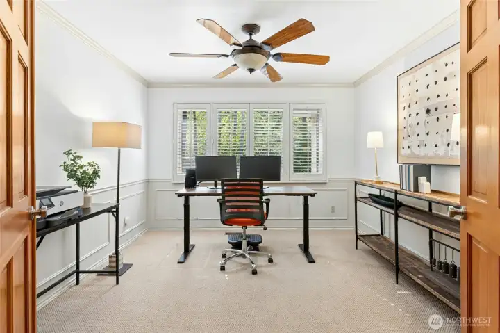 Dedicated office with french doors on the main.