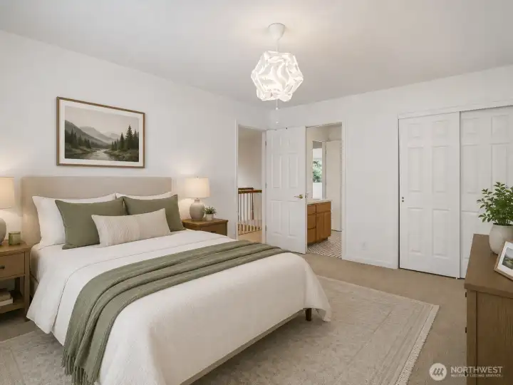 Bedroom one, upstairs with jack and jill full bathroom