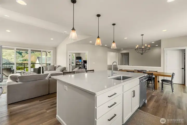 Large Island open to the living room and views Large Island open to the living room and views