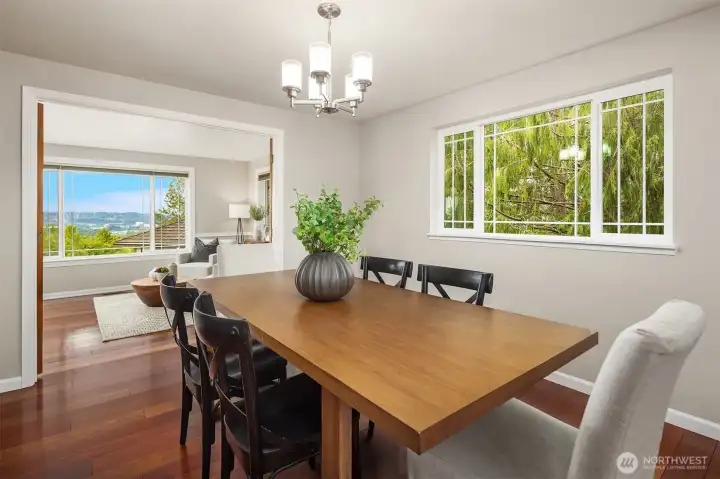 Large dining room with western views.