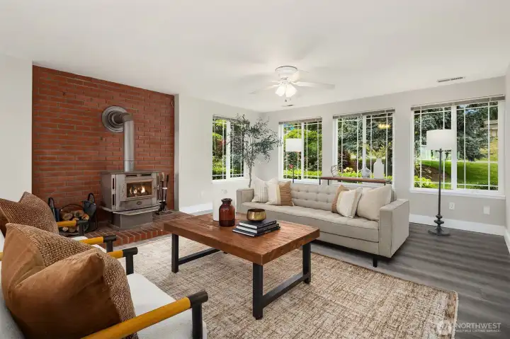 Lower level - large rec room with wood burning stove.