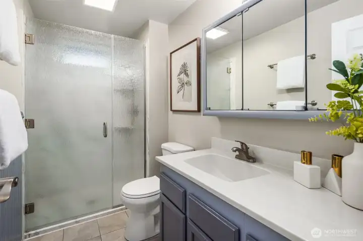 3/4 bathroom on lower level.