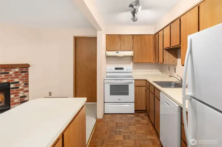 The kitchen is a nice size with great storage.