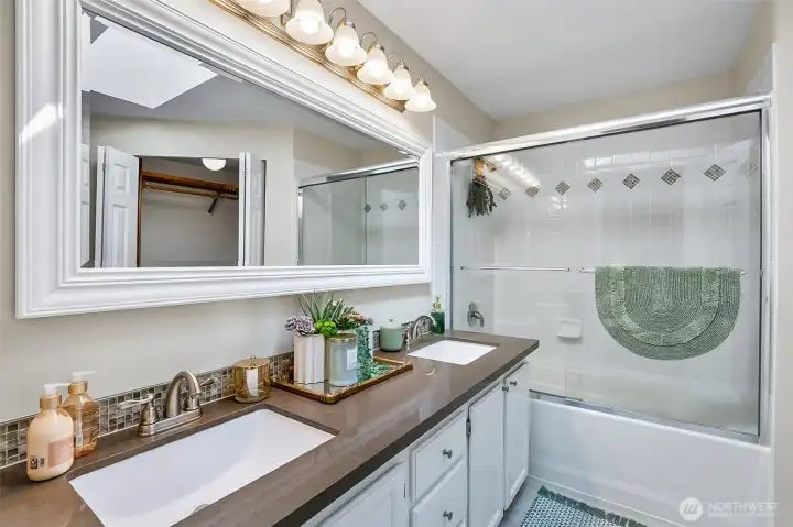 Updated Primary Bathroom with dual vanity