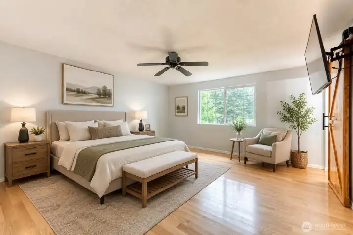Primary Expansive Bedrooom with Lots of Natural Light - Virtually Staged