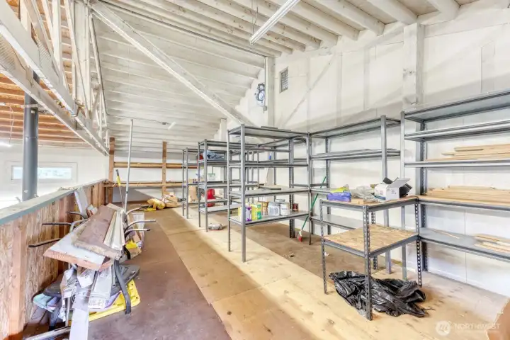 Upper Loft in Shop with Lots of Storage and Shelving!