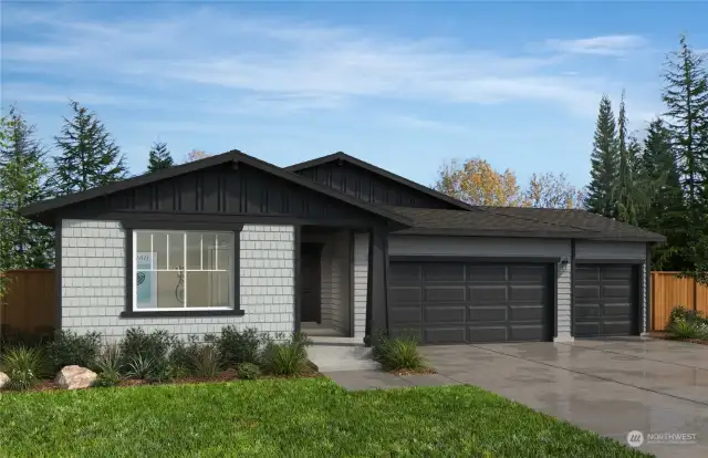 Rendering used to demonstrate exterior Elevation B w/3-Car Garage. Plan, elevation and colors can be different.