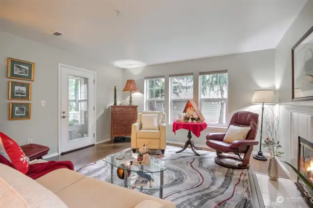 Living room with patio door for indoor/outdoor entertaining.